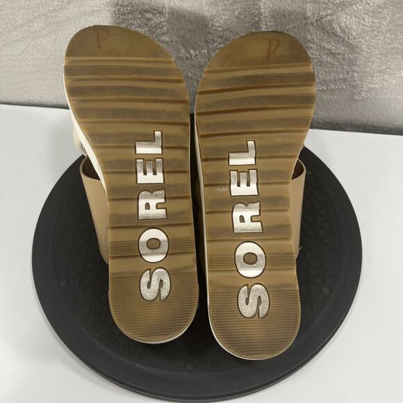Sorel Cameron Leather Flatform Womens Size 9.5 Brown/Cream Platform Sandals - Picture 9 of 10